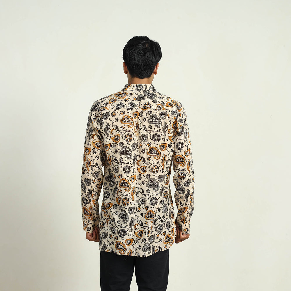 Beige - Pedana Block Print Cotton Men Kalamkari Shirt 06