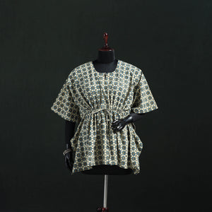 Green - Ajrakh Hand Block Print Natural Dyed Cotton Kaftan (Short) 47