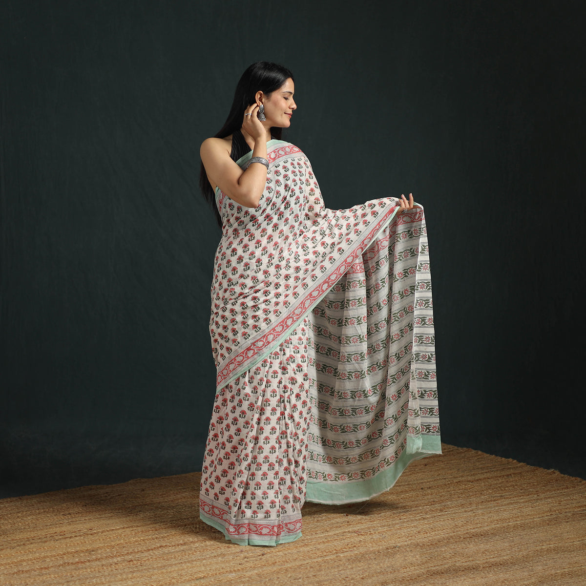 Sanganeri Hand Block Print Pure Mul Cotton Ready To Wear Saree 10
