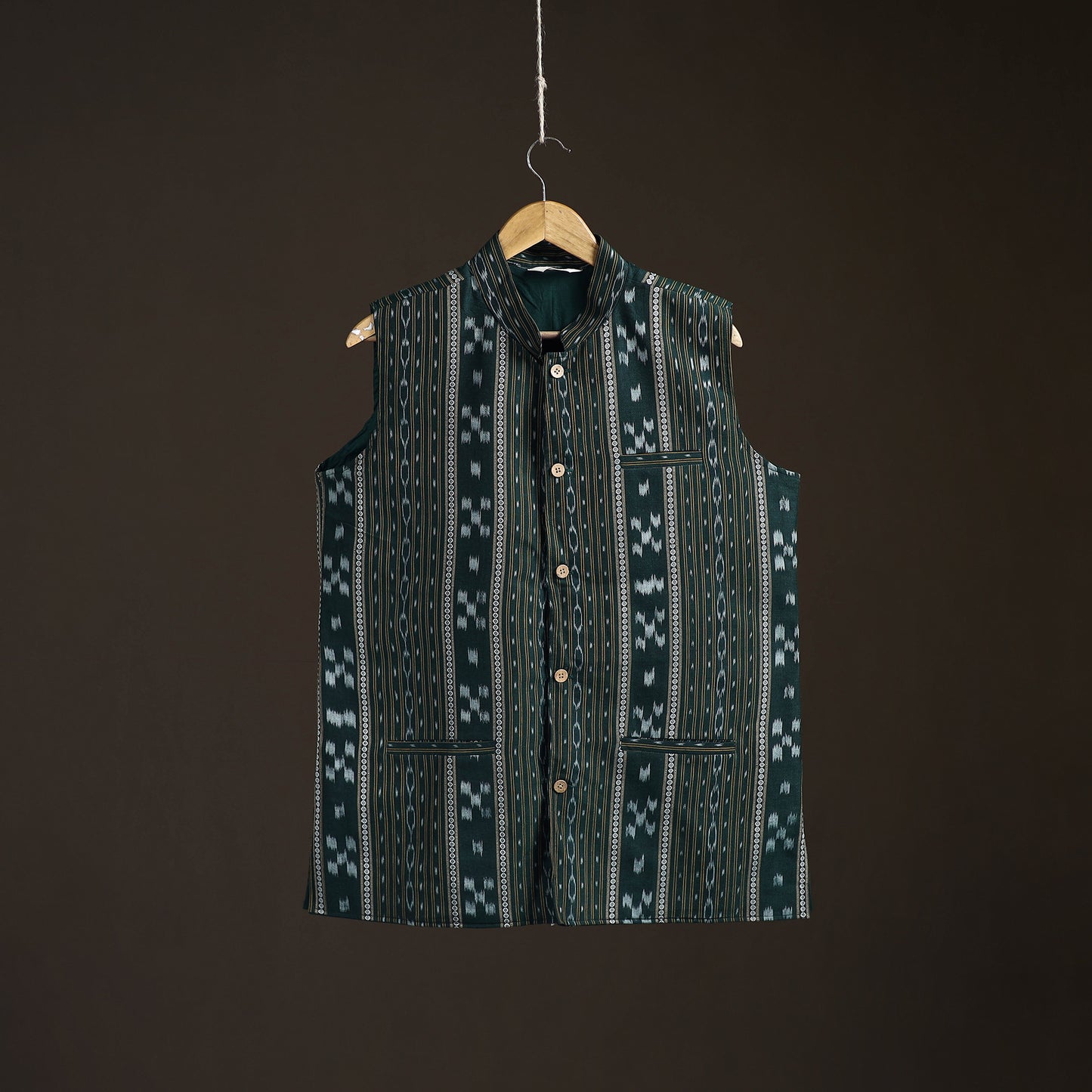 Sambalpuri Ikat Weave Cotton Men Nehru Jacket 12