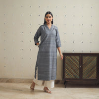 Grey - Bhagalpuri Handwoven Desi Tussar Silk Plain Kurta 07