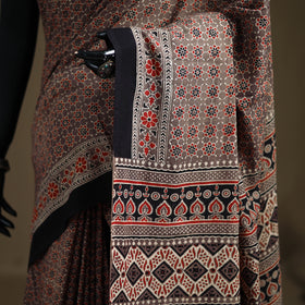 Ajrakh Hand Block Print Natural Dyed Pure Mul Cotton Saree 20