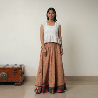 Brown - 24 Kali Cotton Pochampally Ikat Skirt with Border 10