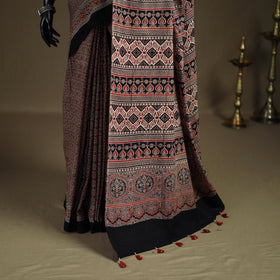 Ajrakh Hand Block Print Natural Dyed Pure Mul Cotton Saree 20