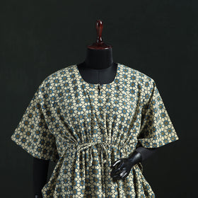 Green - Ajrakh Hand Block Print Natural Dyed Cotton Kaftan (Short) 47