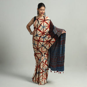 Ajrakh Block Printed Clamp Dyed Modal Silk Saree with Tassels 22