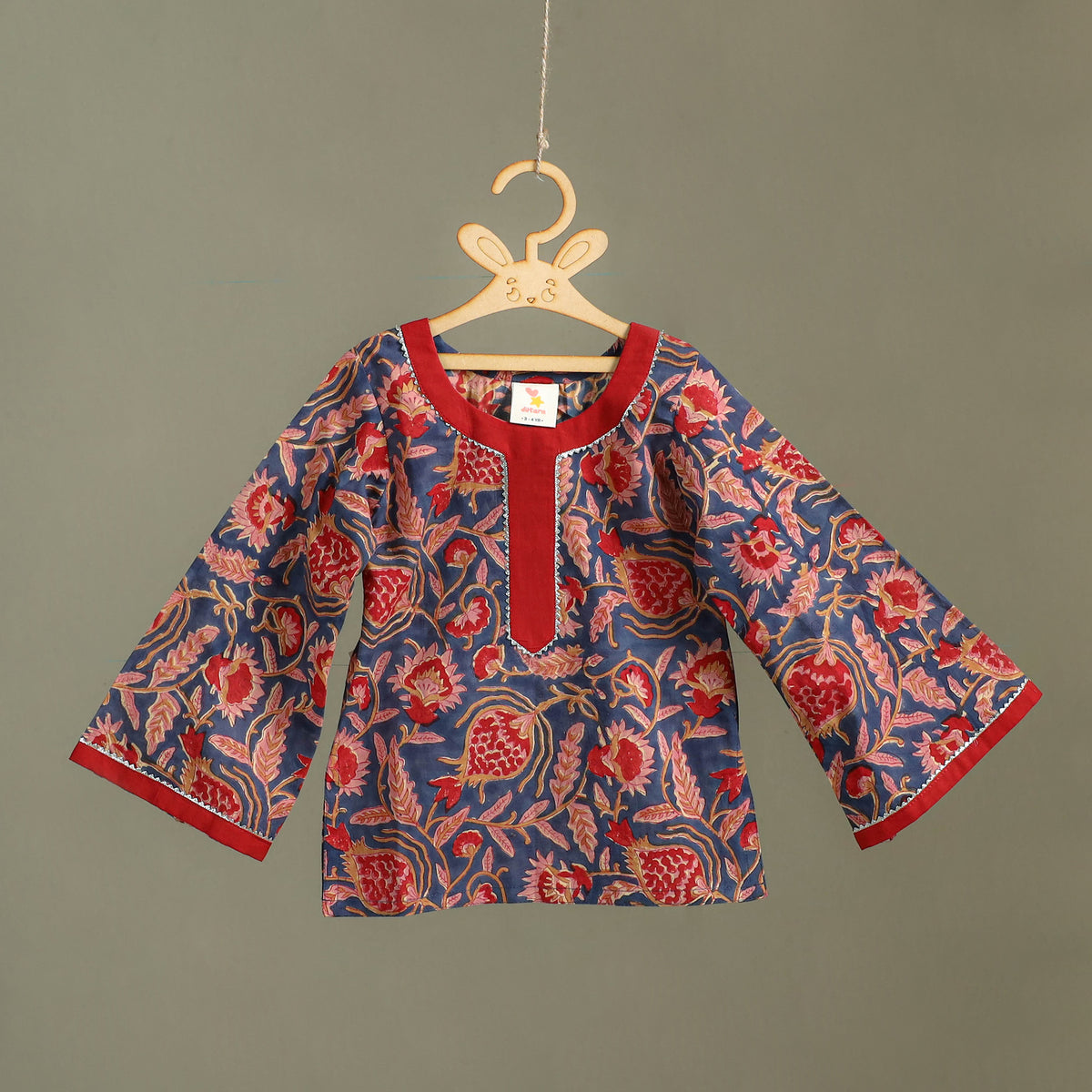 Girls Gota Work Floral Block Print Cotton Kurta with Sharara Set (3-4 Years) 10