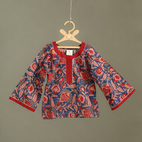 Girls Gota Work Floral Block Print Cotton Kurta with Sharara Set (3-4 Years) 10