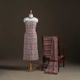 Kutch Hand Batik Print Cotton Unstitched Dress Material: Kurta, Bottom & Dupatta 01