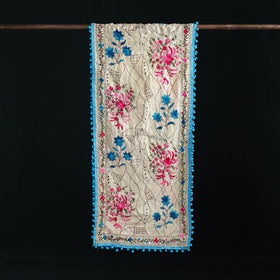 Ranihati Chanderi Silk Hand Embroidered Stole with Pom Pom 287