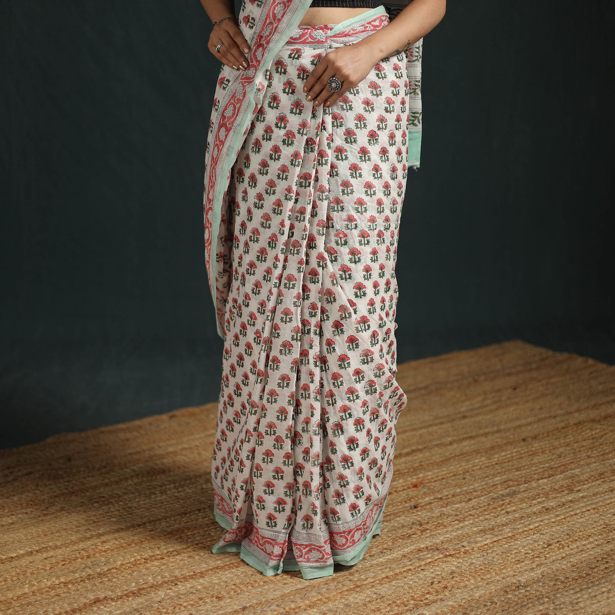 Sanganeri Hand Block Print Pure Mul Cotton Ready To Wear Saree 10