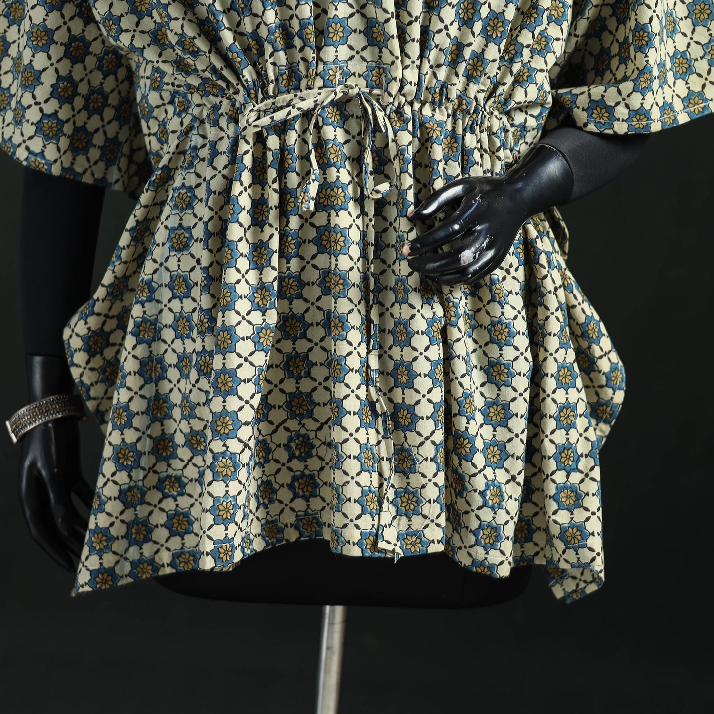 Green - Ajrakh Hand Block Print Natural Dyed Cotton Kaftan (Short) 47