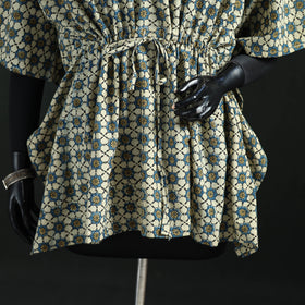 Green - Ajrakh Hand Block Print Natural Dyed Cotton Kaftan (Short) 47