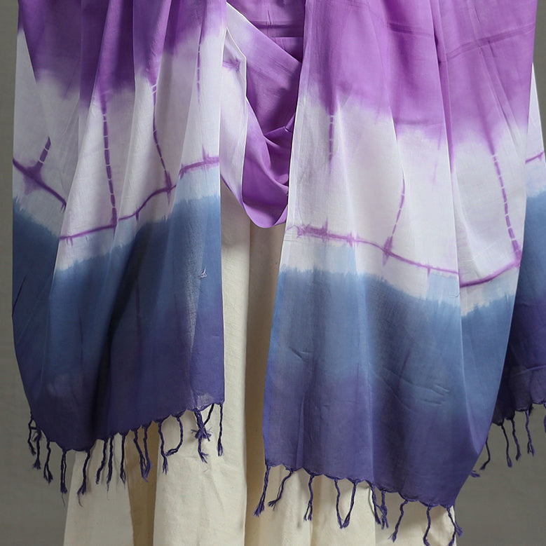 Purple - Shibori Tie-Dye Cotton Dupatta with Tassels 85