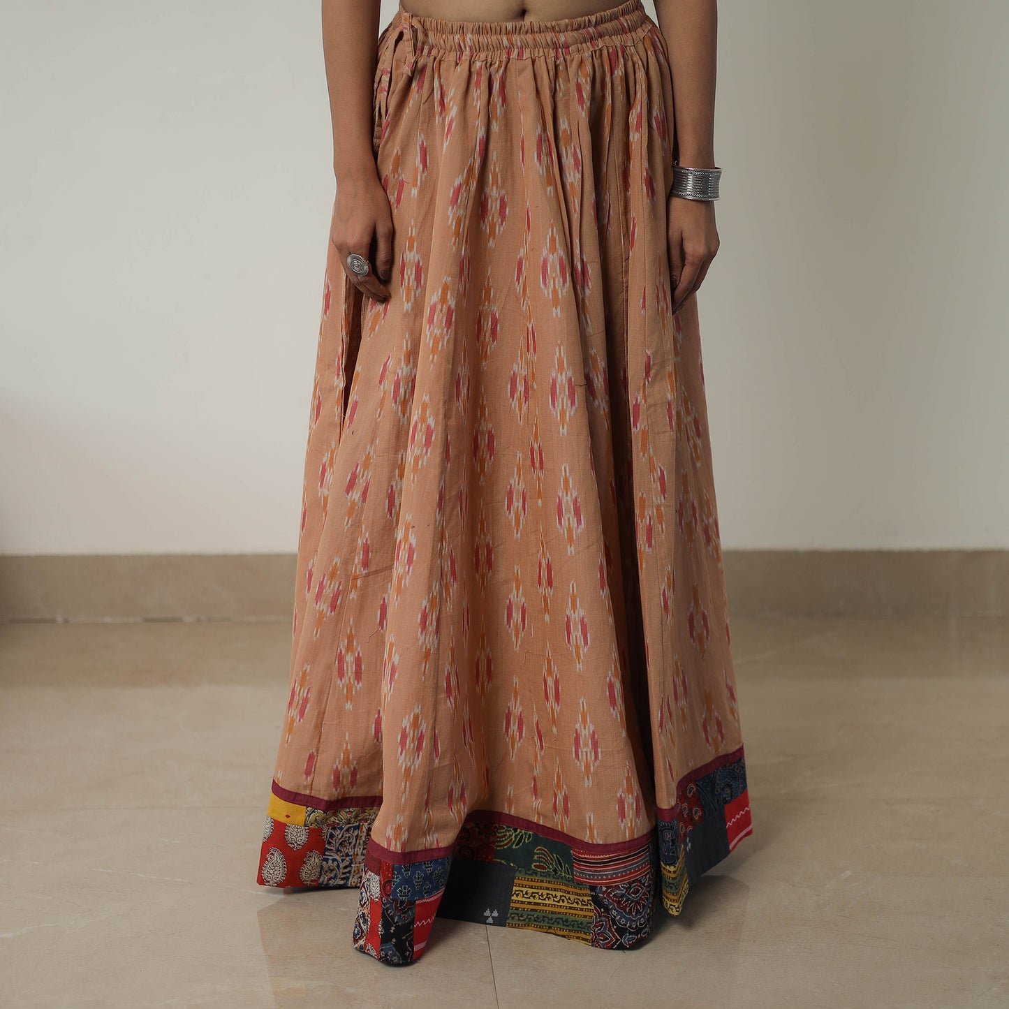 Brown - 24 Kali Cotton Pochampally Ikat Skirt with Border 10