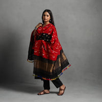 Red - Kutch Zari Work Handwoven Bandhani Woolen Shawl 26