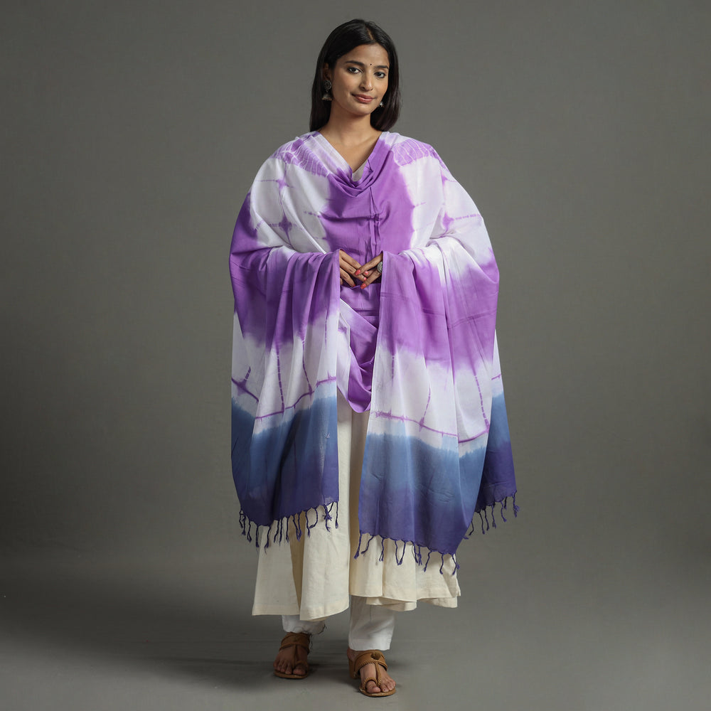 Purple - Shibori Tie-Dye Cotton Dupatta with Tassels 85