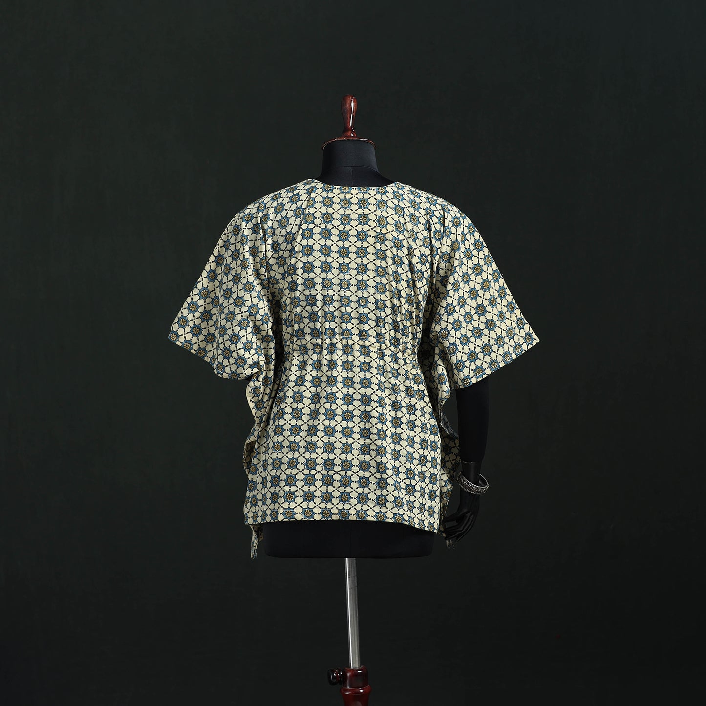 Green - Ajrakh Hand Block Print Natural Dyed Cotton Kaftan (Short) 47