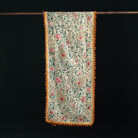 Ranihati Chanderi Silk Hand Embroidered Stole with Pom Pom 285