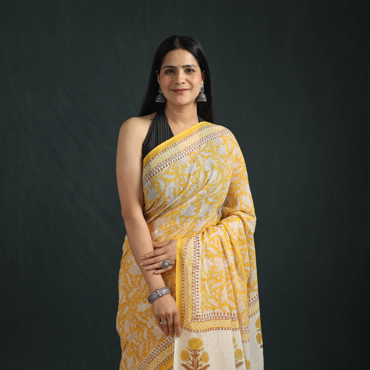 Sanganeri Hand Block Print Pure Mul Cotton Ready To Wear Saree  11