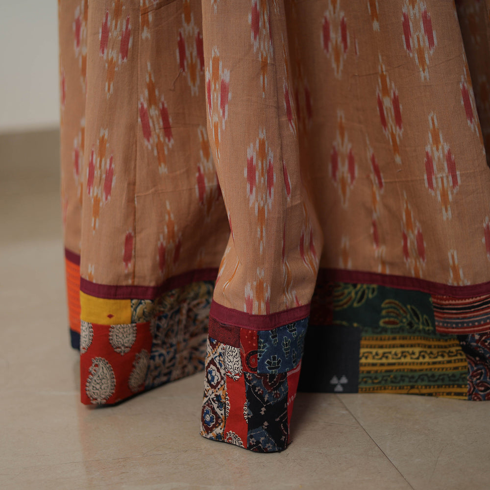 Brown - 24 Kali Cotton Pochampally Ikat Skirt with Border 10