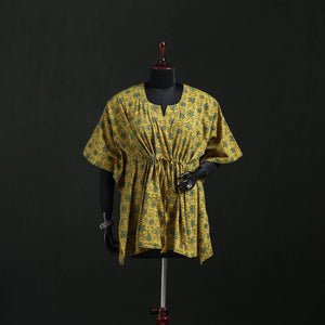 Yellow - Ajrakh Hand Block Print Natural Dyed Cotton Kaftan (Short) 48
