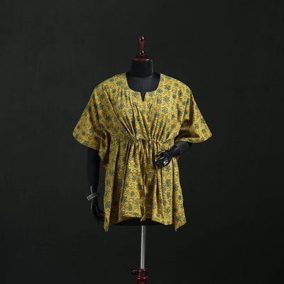 Yellow - Ajrakh Hand Block Print Natural Dyed Cotton Kaftan (Short) 48