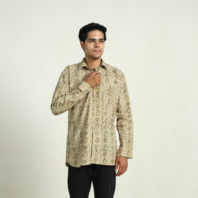 Beige - Pedana Block Print Cotton Men Kalamkari Shirt 05