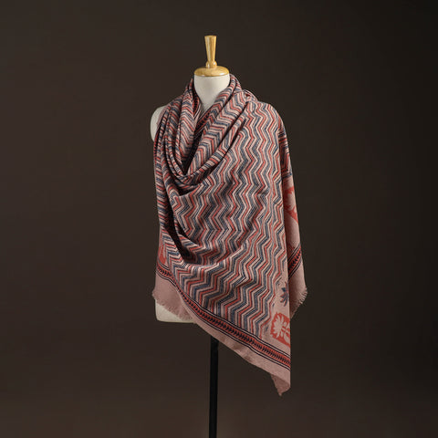 Black - Merino Wool Natural Dyed Handwoven Hand Block Ajrakh Print Shawl 23