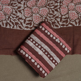 Kutch Hand Batik Print Cotton Unstitched Dress Material: Kurta, Bottom & Dupatta 01