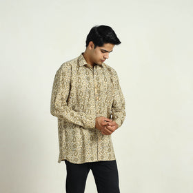 Beige - Pedana Block Print Cotton Men Kalamkari Shirt 05
