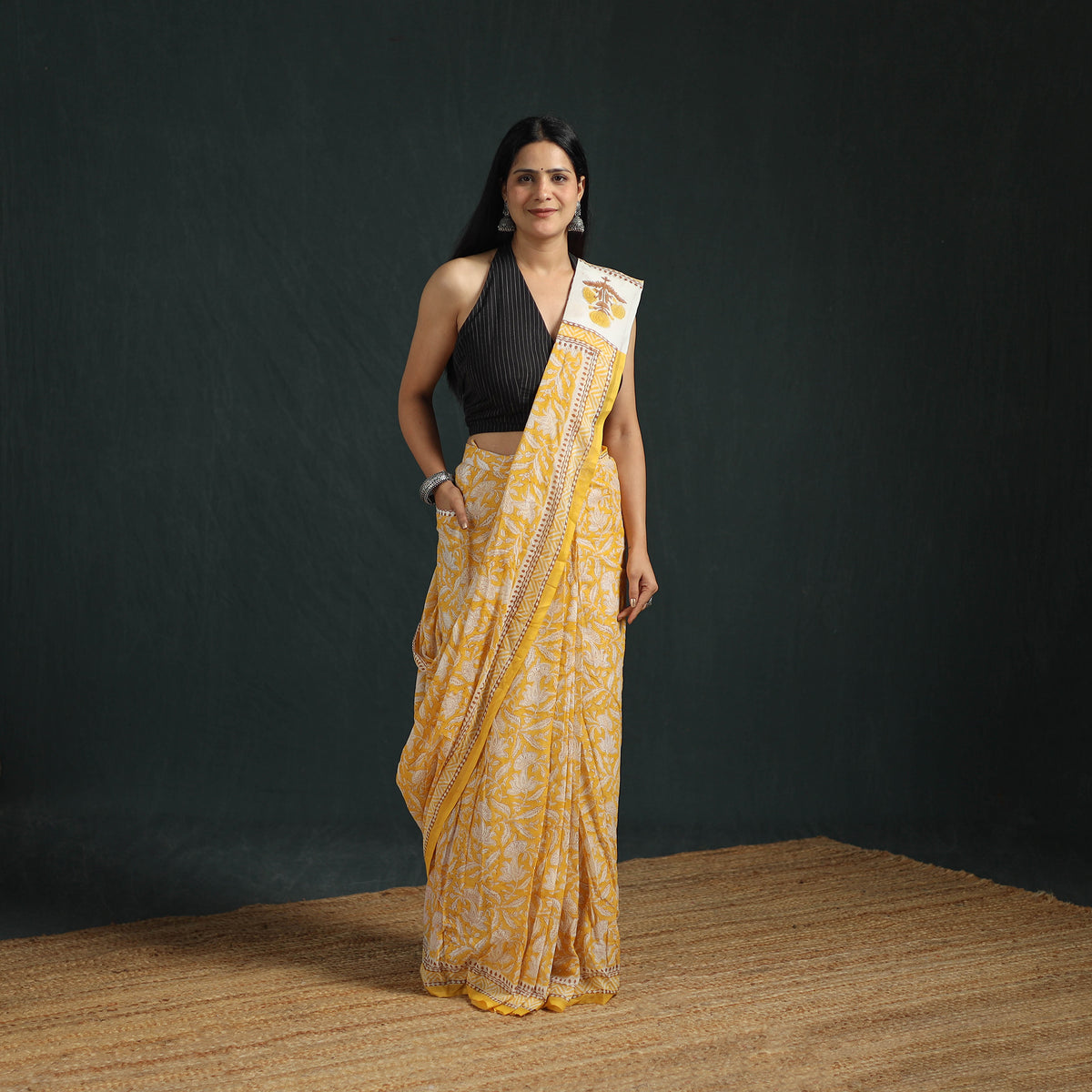 Sanganeri Hand Block Print Pure Mul Cotton Ready To Wear Saree  11