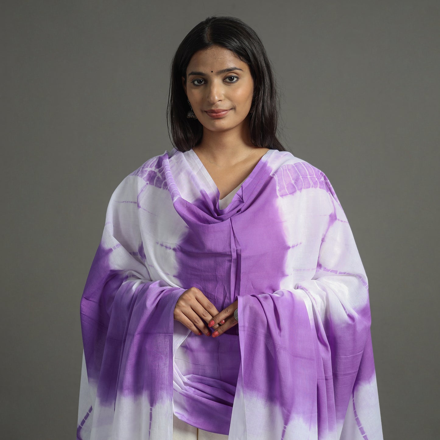 Purple - Shibori Tie-Dye Cotton Dupatta with Tassels 85