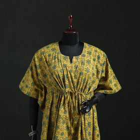 Yellow - Ajrakh Hand Block Print Natural Dyed Cotton Kaftan (Short) 48