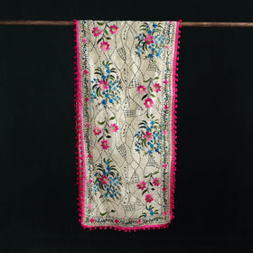 Ranihati Chanderi Silk Hand Embroidered Stole with Pom Pom 283