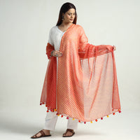 Orange - Leheriya Tie-Dye Kota Doria Cotton Dupatta with Tassels 71