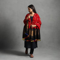 Red - Kutch Zari Work Handwoven Bandhani Woolen Shawl 26