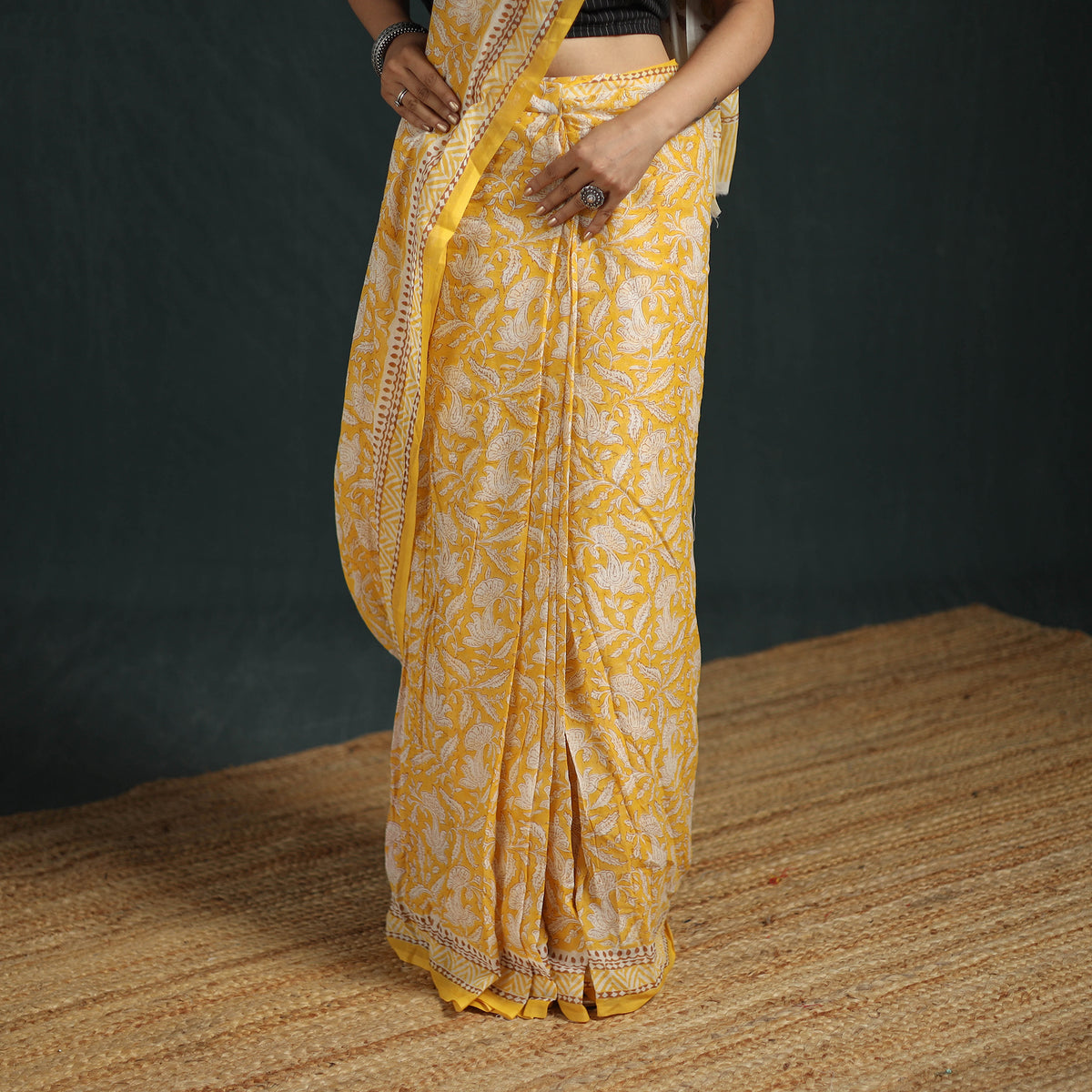 Sanganeri Hand Block Print Pure Mul Cotton Ready To Wear Saree  11