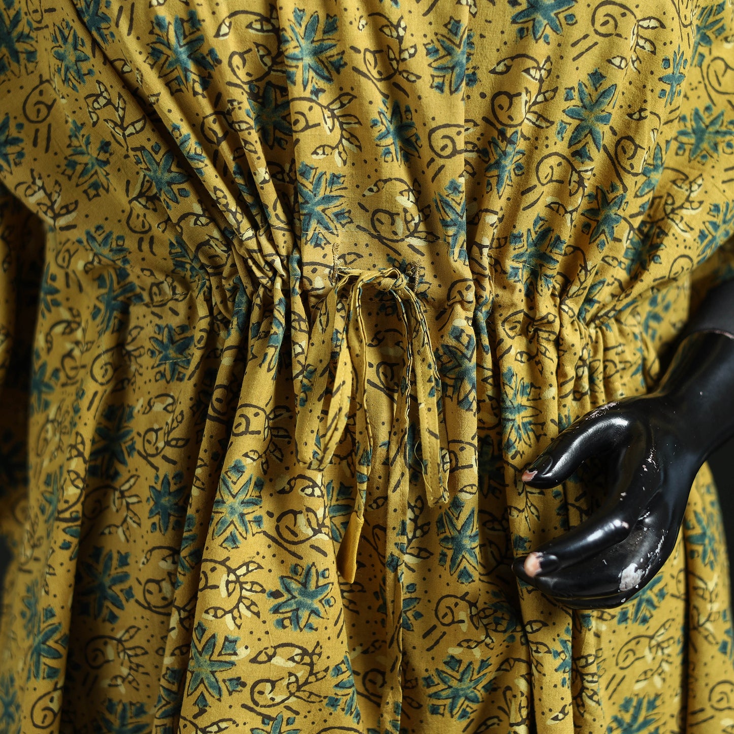 Yellow - Ajrakh Hand Block Print Natural Dyed Cotton Kaftan (Short) 48