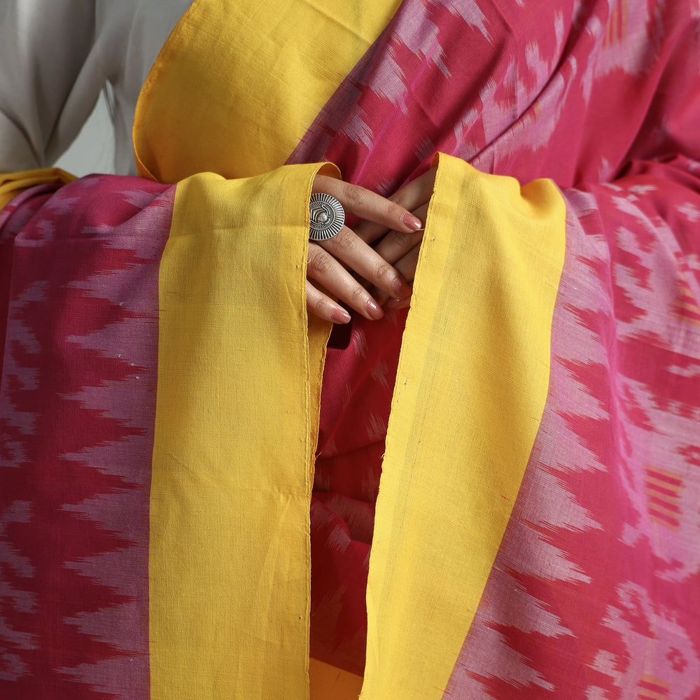 Pink - Pochampally Ikat Handloom Cotton Dupatta with Tassels 27