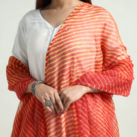 Orange - Leheriya Tie-Dye Kota Doria Cotton Dupatta with Tassels 71