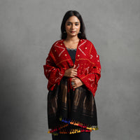 Red - Kutch Zari Work Handwoven Bandhani Woolen Shawl 26