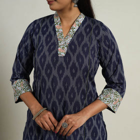 Karigari Heritage Patchwork Cotton Blue Straight Ikat Kurta For Women's
