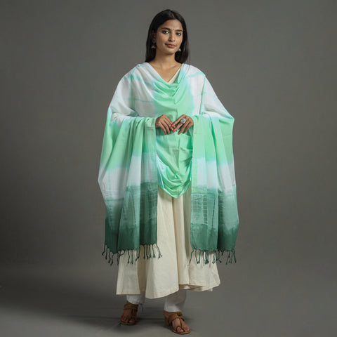 Green - Shibori Tie-Dye Cotton Dupatta with Tassels 86