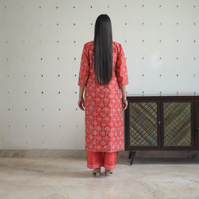 Buy Red Hand Block Bagru Print Chanderi Silk Kurta Set