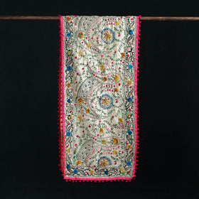 Ranihati Chanderi Silk Hand Embroidered Stole with Pom Pom 280