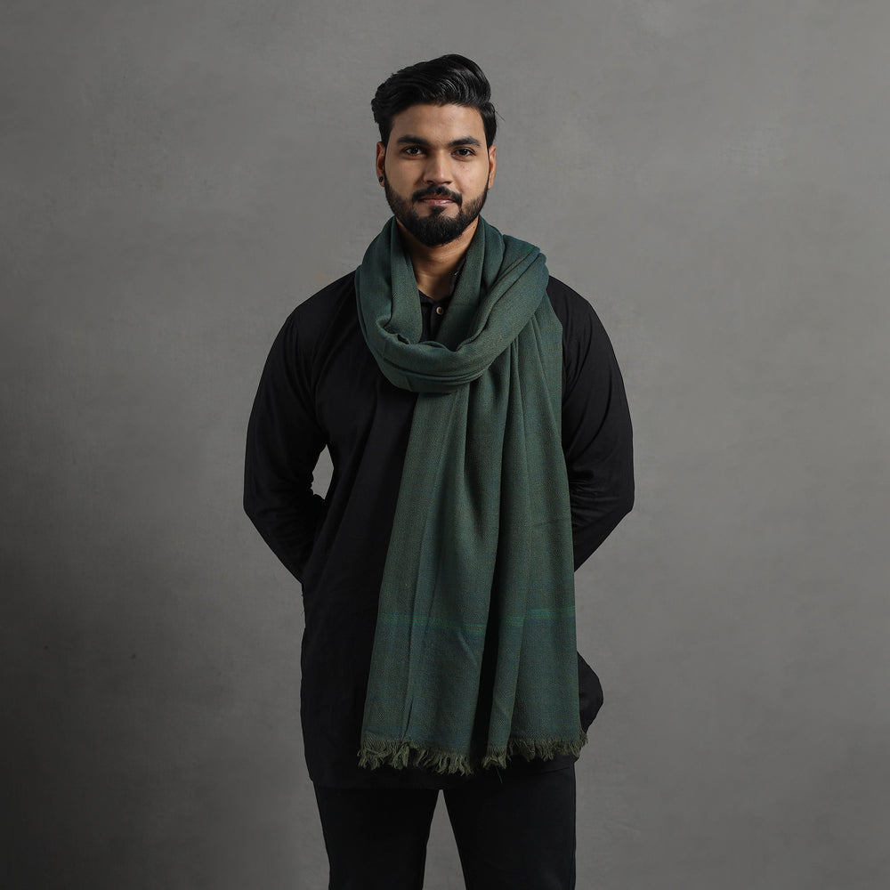 Green - Kumaun Handwoven Pure Merino Wool Shawl for Men 104