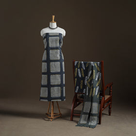Kutch Hand Batik Print Cotton Unstitched Dress Material: Kurta, Bottom & Dupatta 02