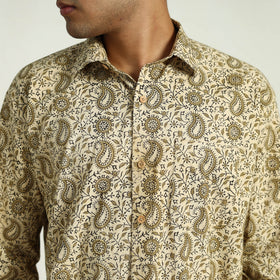 Beige - Pedana Block Print Cotton Men Kalamkari Shirt 05