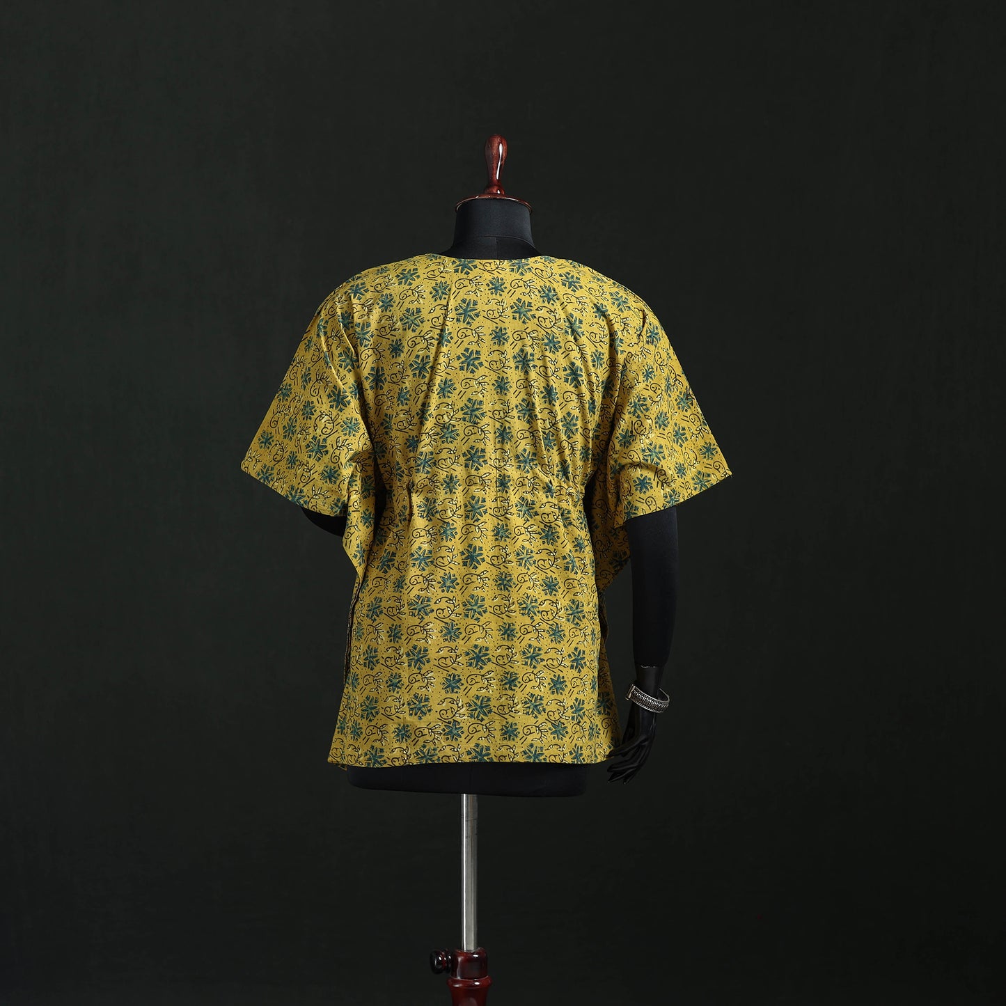 Yellow - Ajrakh Hand Block Print Natural Dyed Cotton Kaftan (Short) 48